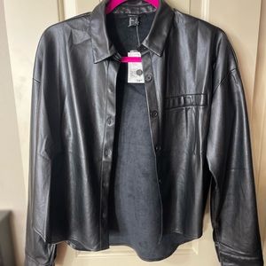 Faux leather button up